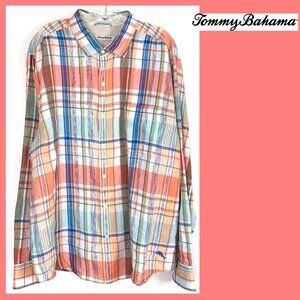Tommy Bahama San Pietro 100% Linen Plaid Long Sleeve Shirt XL/TG